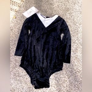 Black velvet onesie with white around neck. Size 12M